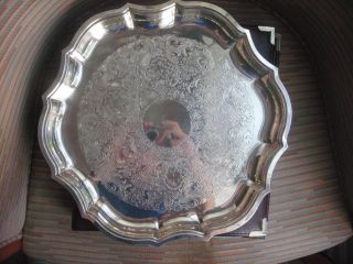 Vintage International Silver Plate Chippendale Baroque Style Engraved Tray Fp