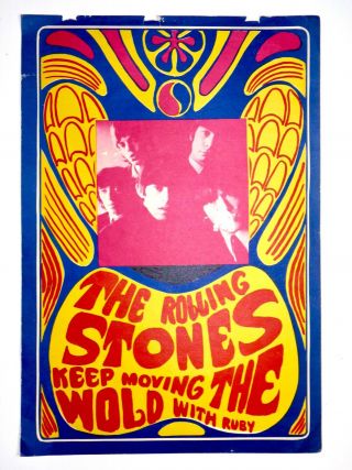 Vintage 1960s Rolling Stones Psychedelic Konst Poster 2 Sided Color / B&w 20x14