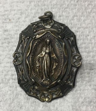 Miraculous Pendant Sterling Silver Mother Mary Pray For Us Tm Simmons Vintage