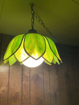 Vintage Tulip Light Green Slag Lamp Midcentury Swag Lamp Flower Pendant Fixture