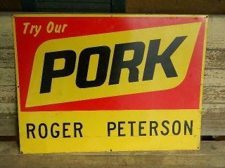 Kent Feeds " Try Our Pork " Vintage Old Metal Farm Sign From The 1970 