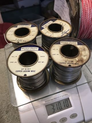 Vintage 4 Spools 3.  7 Lbs Western Electric Copper Lashing Wire At 6157 No.  16 Gage