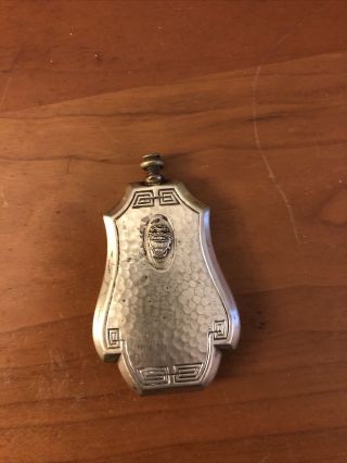 Vintage Art Deco Hammered Silver Plated Flask Scent Perfume Bottle With Crest