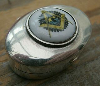 English Hallmarked Sterling Silver & Enamel Masonic Freemasons Box - Vinaigrette