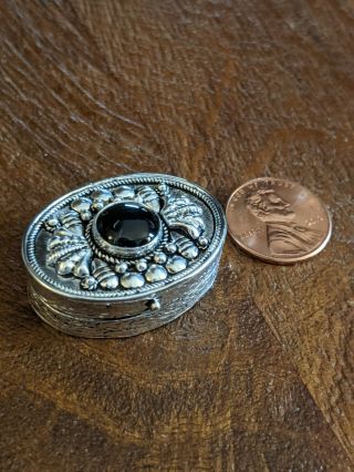 Vintage Sterling Silver Snuff Box Signed Gazi Turkish 925 Gemstone Pill Box