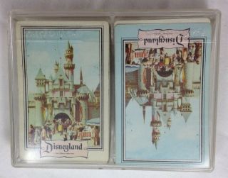 Vintage Walt Disney World Playing Cards Plastic Case Gold Edge 2 Deck California