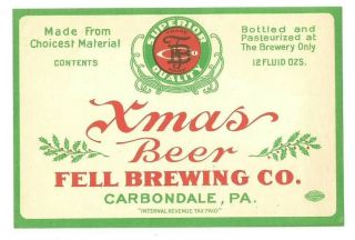Fell Xmas Beer Label,  Irtp,  Fell Brewing Co. ,  Carbondale,  Pa