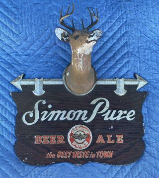 Figural Simon Pure Beer - Ale Buffalo Plaque Sign Foil/chalk Whitetail Deer Mount