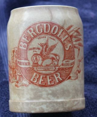 Circa 1890 Louis Bergdoll Brewing Co,  Philadelphia Stoneware Beer Mug,  Pre - Pro
