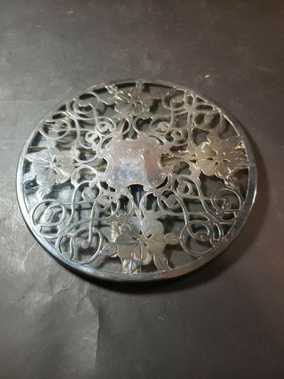 Antique Art Nouveau Webster? Sterling Silver Overlay Glass Coaster Trivet 6 " K