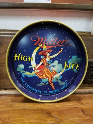 " Vintage Miller High Life Girl On The Moon 12 Inch Beer Tray "