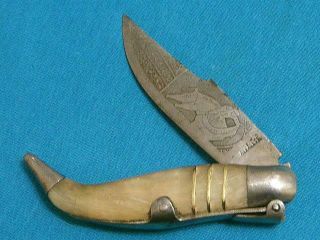 Antique Albacete Spain Spanish Horn Navaja Lockback Folding Knife Vintage Etch