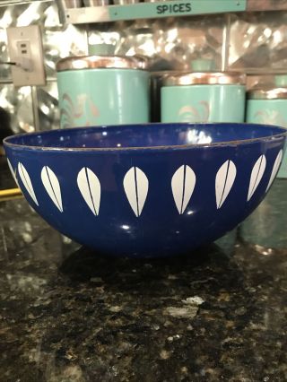 Vintage Catherine Holm 9 1/2 " Dark Blue Lotus Enamelware Bowl - Cathrineholm