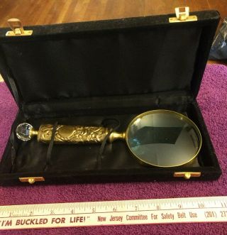 Vintage Solid Brass Large Hand - Held Magnifying Glass Approximately15 "