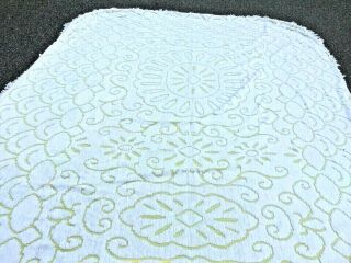 Vintage Chenille Bedspread 88 X 116 Inches " Yellow And White Fringe