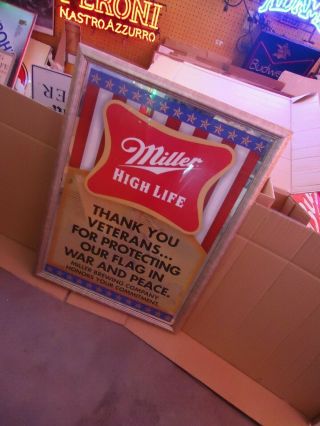 Rare Miller High Life Veterans Beer Bar Mirror Sign Huge Man Cave Check It