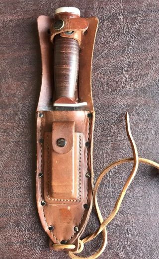 Vintage Imperial Prov Usa Hunting Knife W/ Leather Sheath & Stone