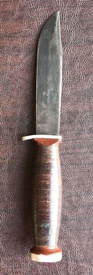 Vintage Imperial Prov USA Hunting Knife w/ Leather Sheath & Stone 2