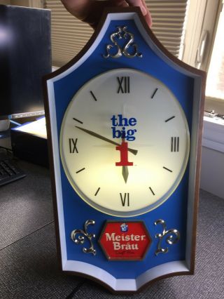 Vintage Meister Brau Beer Clock Sign Lights 10 " X 20 "