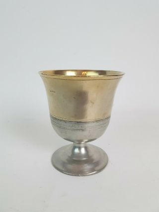 Antique 19th Century Italian Brass And Pewter Chalice Wine Goblet Communion Cup
