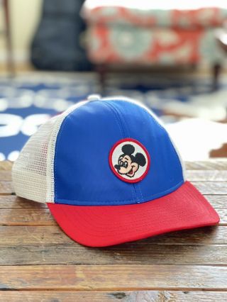 Vtg Disney Mickey Mouse Blue Red White Snap Back Trucker Hat Cap Large X - Large