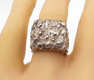 Panetta 925 Silver - Vintage Sculpted Design Square Dome Band Ring Sz 9 - R16312