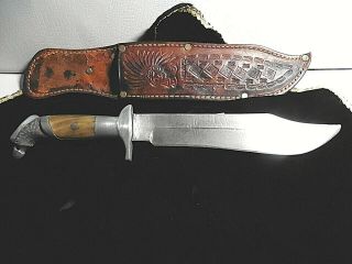 Vintage/collectable Mexican Bowie Style 12 1/2 " Knife Eagle Head - W/sheath