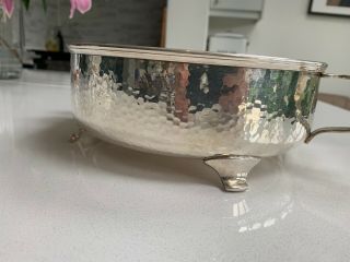 Early 20th Century Hammered Silver Plate Tureen Fruit Bowl With Handles