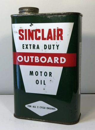 Vtg 1950s Sinclair Extra Duty Outboard Motor Oil 1 Quart Oil Can Tin Dino Gas