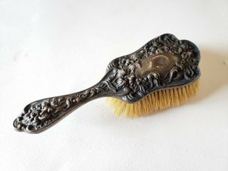 Vtg Antique Sterling Silver Ornate Fine Orchid Victorian Animal Hair Brush 3oz