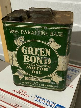 Vintage Green Bond 2 Gallon Motor Oil Can