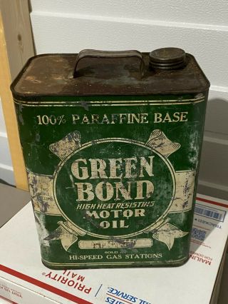 Vintage Green Bond 2 Gallon Motor Oil Can 3