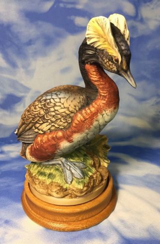 Htf Vintage Andrea By Sadek " Horned Greeb " Porcelain Bird Figurine W/ Base