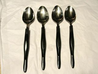 4 Vintage Cutco Teaspoons Black Dark Handles 7 1/4 "