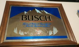 Vintage Busch Beer Mirror Sign Large 24 " X 20 1/2 " Wood Framed Man Cave Garage