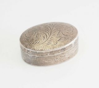 Vintage Etched Sterling Silver Oval Miniature Pill Box By Hj