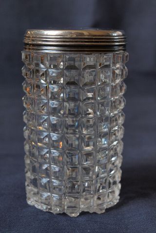 Antique Silver Top Hobnail Cut Glass Vanity Jar,  Ann Reid,  London,  1843