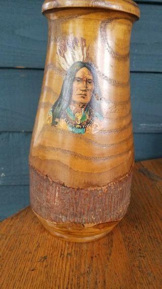 Vintage Adirondack Highway Souvenir Wood Vase Handpainted - 1920s