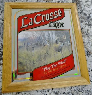 Lacrosse Lager Beer Mirror White Tail Buck Deer Hunting Vtg Sign Play The Wind