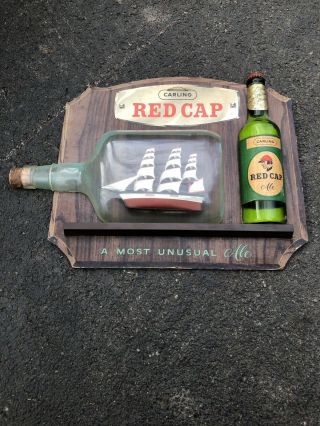 Vintage Carling Red Cap Most Unusual Ale Beer Sign Cardboard/plastic Rare Boat