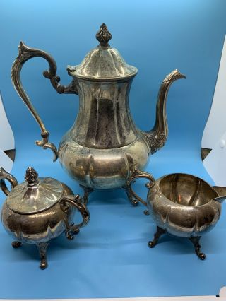 Vtg Sheridan Silver On Copper Coffee & Tea Set Teapot Sugar Creamer Unpolished