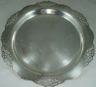 Antique Round Silver Plate Tray/platter,  Cut Out Rims,  Mono,  Scalloped Edges