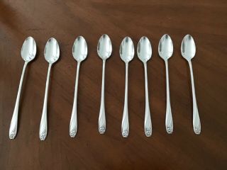 Set Of 8 1847 Rogers Bros Silverware,  Daffodil Ice Tea Spoons Silver Plate
