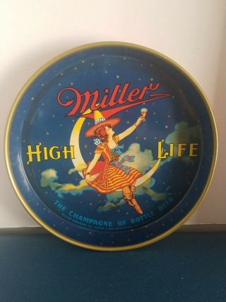 (vtg) 1950s Miller High Life Beer Girl On The Moon Tray Bar Game Room Man Cave