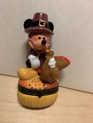 Disney Mickey Mouse Porcelain Trinket Box Hinged Thsnksgiving