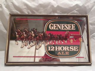 Vintage Genesee 12 Horse Ale Beer Mirror Bar Man Cave Pool Room Pub Garage
