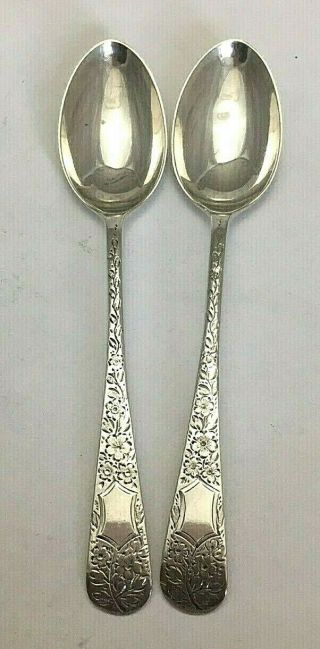 Pair Antique Edwardian Sterling Silver Tea Spoons 1907
