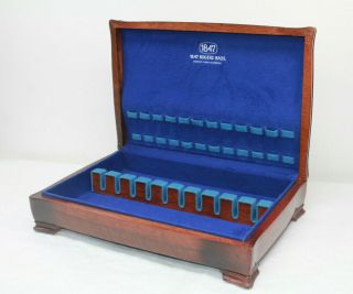 Vintage 1847 Rogers Bros Silverware Flatware Wood Curved Storage Chest Box Blue