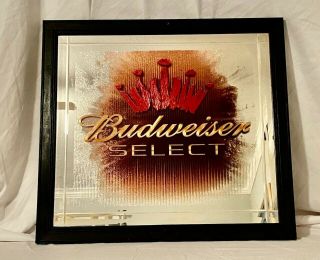 Budweiser Select Mirror Sign 24.  5 " X 22.  5 " Black Framed Bar Garage Cave