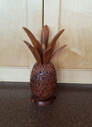 Vintage Hawaiian Milo Wood Carved Pineapple Hawaii